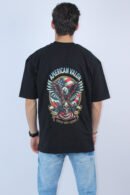 Printed Oversized Fit 4-Way Stretch Black T-Shirt