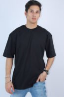 Printed Oversized Fit 4-Way Stretch Black T-Shirt