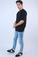 Solid Black Oversized Printed T-Shirt