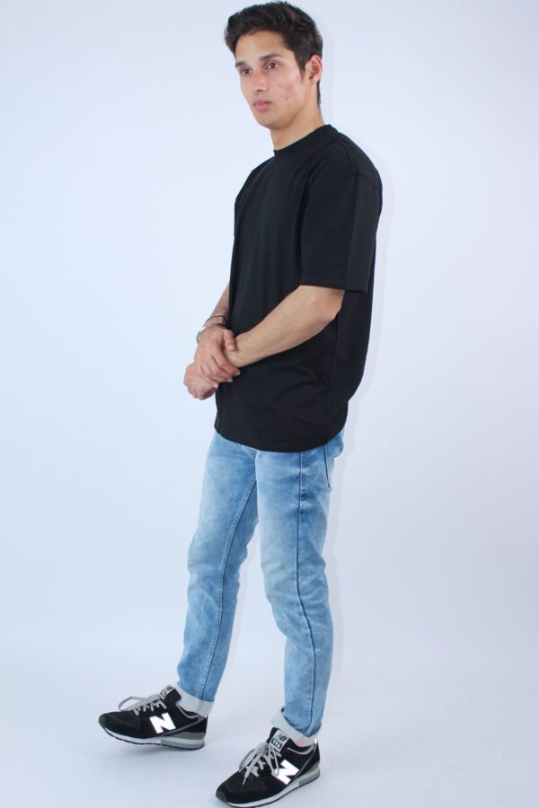 Solid Black Oversized Printed T-Shirt - Image 5