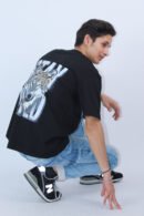 Solid Black Oversized Printed T-Shirt