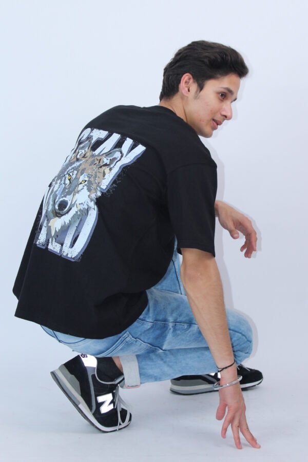 Solid Black Oversized Printed T-Shirt - Image 4