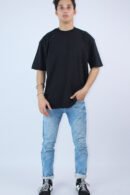 Oversized Solid Black Stretch T-Shirt