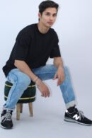 Oversized Solid Black Stretch T-Shirt