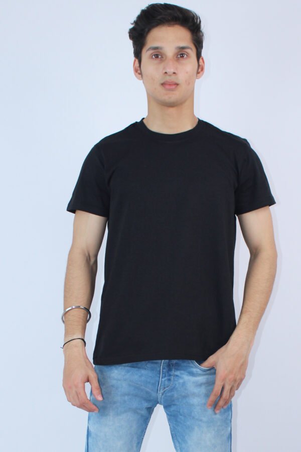 Men's Black Regular Slim Fit 2-Stretch T-Shirt - Image 3
