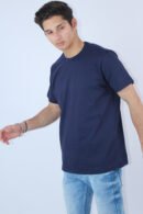 Printed Slim Fit Stretch Navy Blue T-Shirt