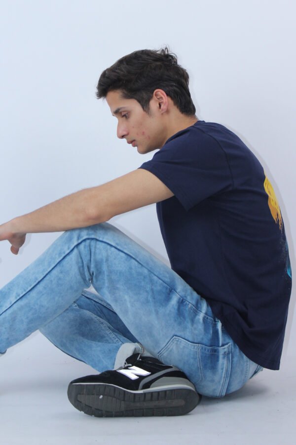 Printed Slim Fit Stretch Navy Blue T-Shirt - Image 5