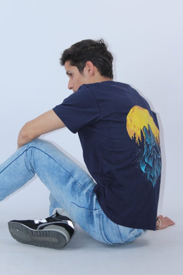 Printed Slim Fit Stretch Navy Blue T-Shirt - Image 2