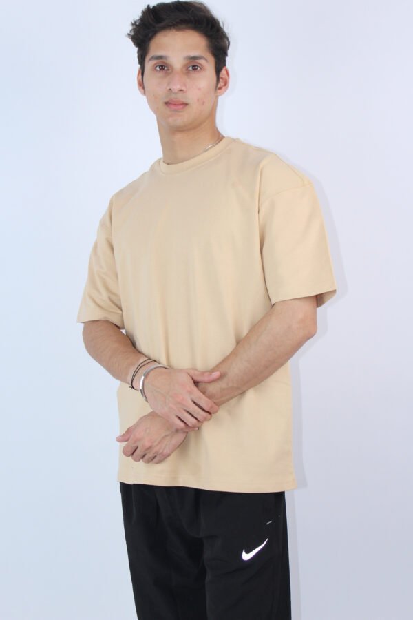 Beige Solid Oversized T-Shirt - Image 3