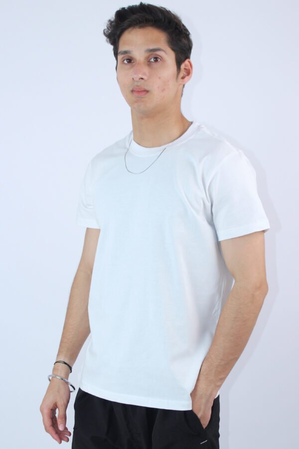 Men's 2-Way Stretch White Regular Fit T-Shirt - Image 3