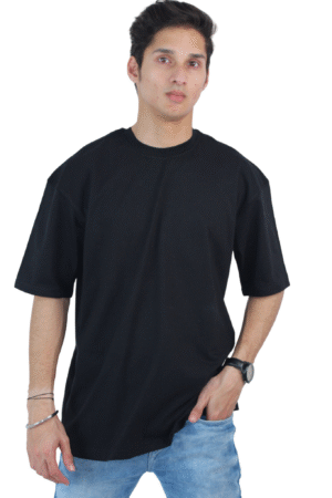 Oversized Slim Fit 4-Way Stretch Black T-Shirt